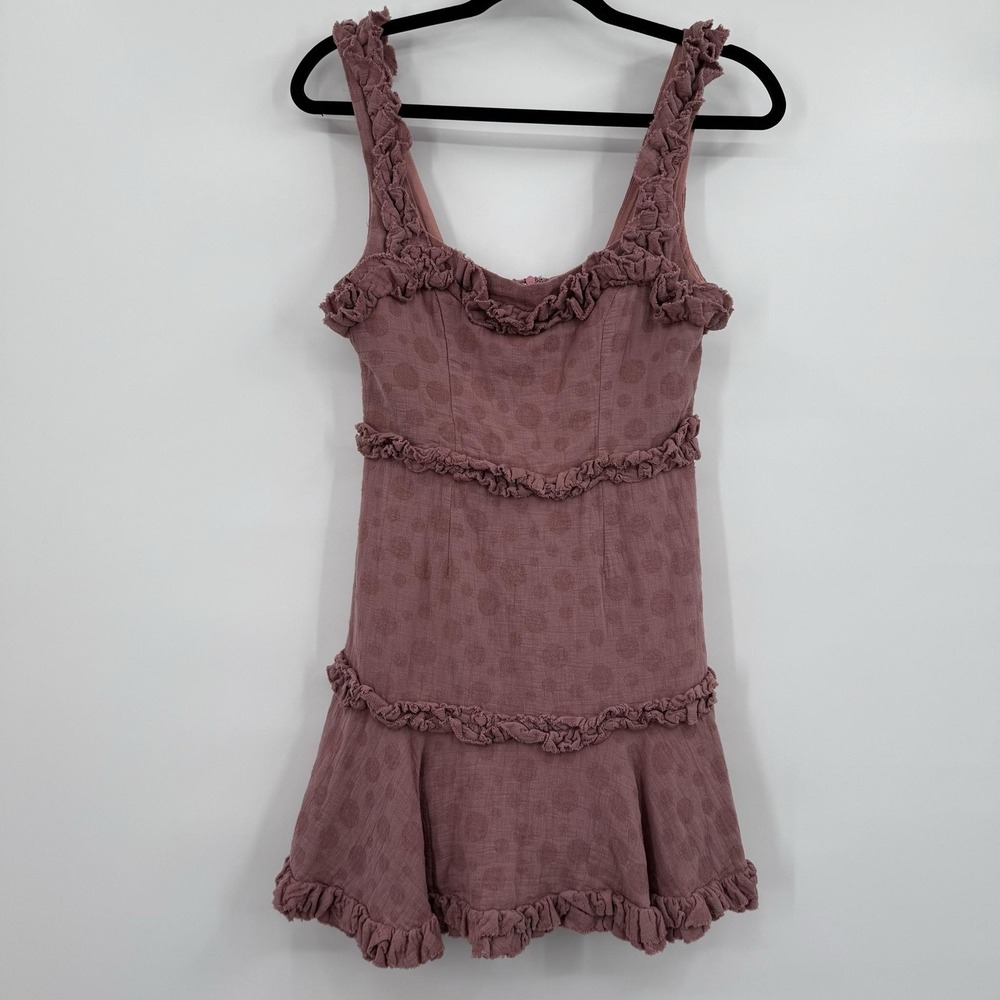SAINTS + SECRETS Dress Womens Small Pink Polka Dot Sundress Scoop Neck Ruffle